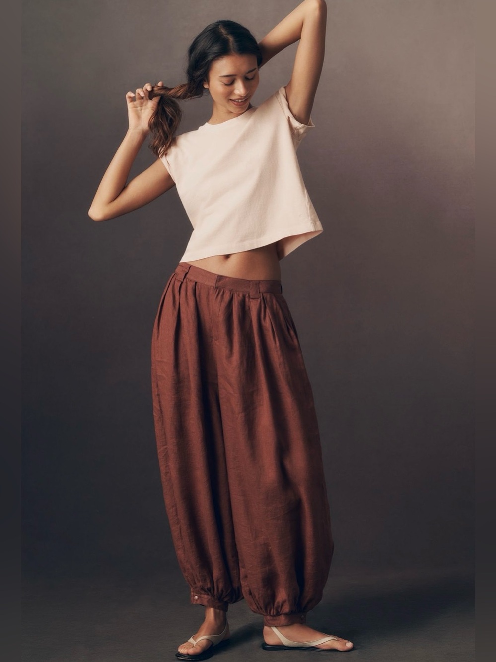 Anthropologie Modern Genie Linen Bubble Pants~ Brown